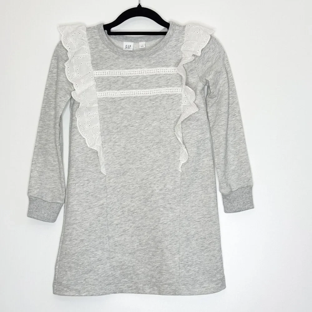 New Gap Long Sleeve Ruffle Sweater Dress Girl's Size 6-7 Small